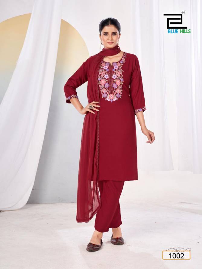 Vansika By Blue Hills Rayon Embroidery Kurti With Bottom Dupatta Wholesale Price In Surat